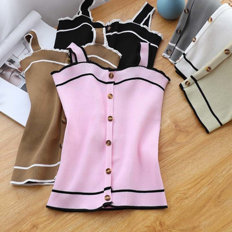 Street Fashion Youtube - New Knit Tank Top Button Crop