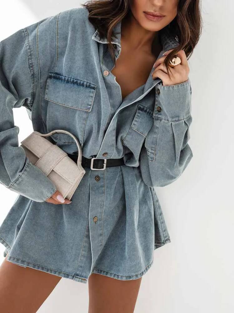 Street Fashion Taiwan - Women Denim Oversized Shirt Jacket Vintage