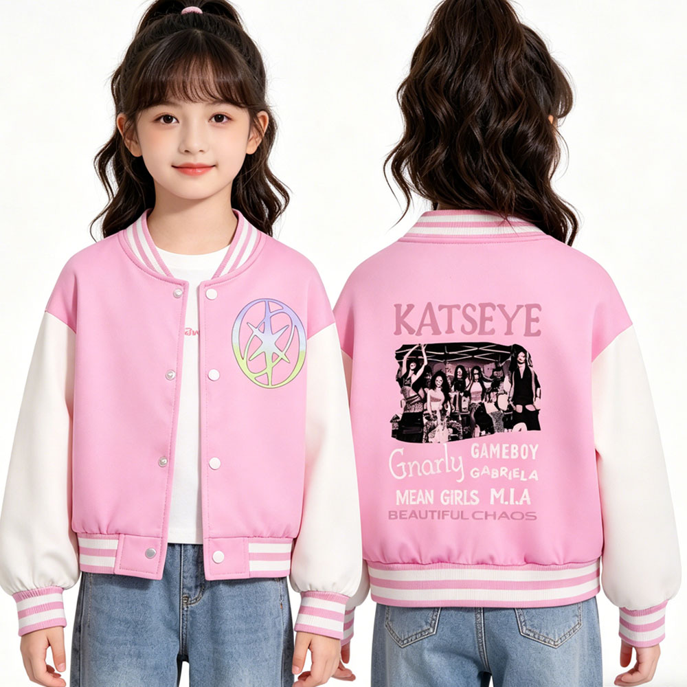 Street Fashion Kids - KATSEYE Printing Kids Short Baseball Jacket