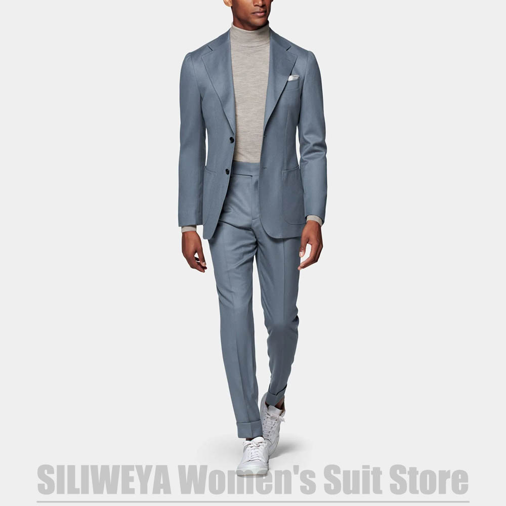 Street Fashion Outfit For Men - Men Dusty Blue Two Piece Suit