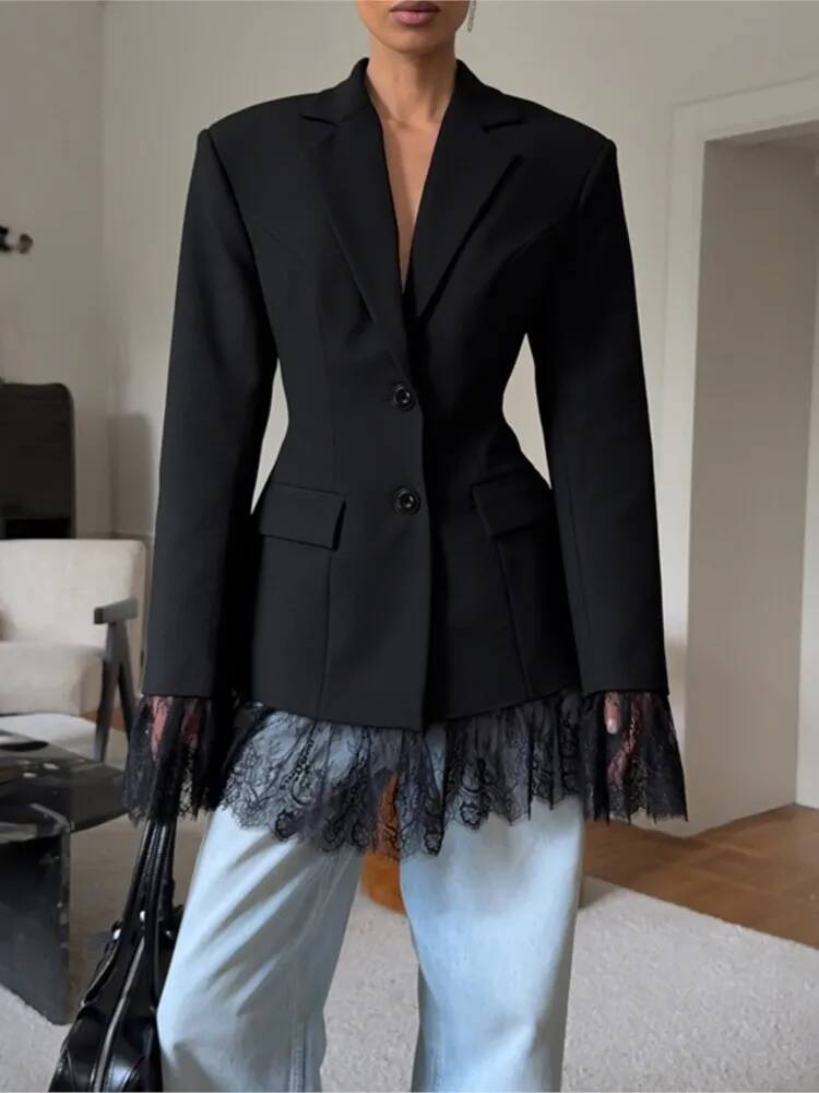 Street Fashion Taiwan - Elegant Lace Blazer Coat Women Fashion