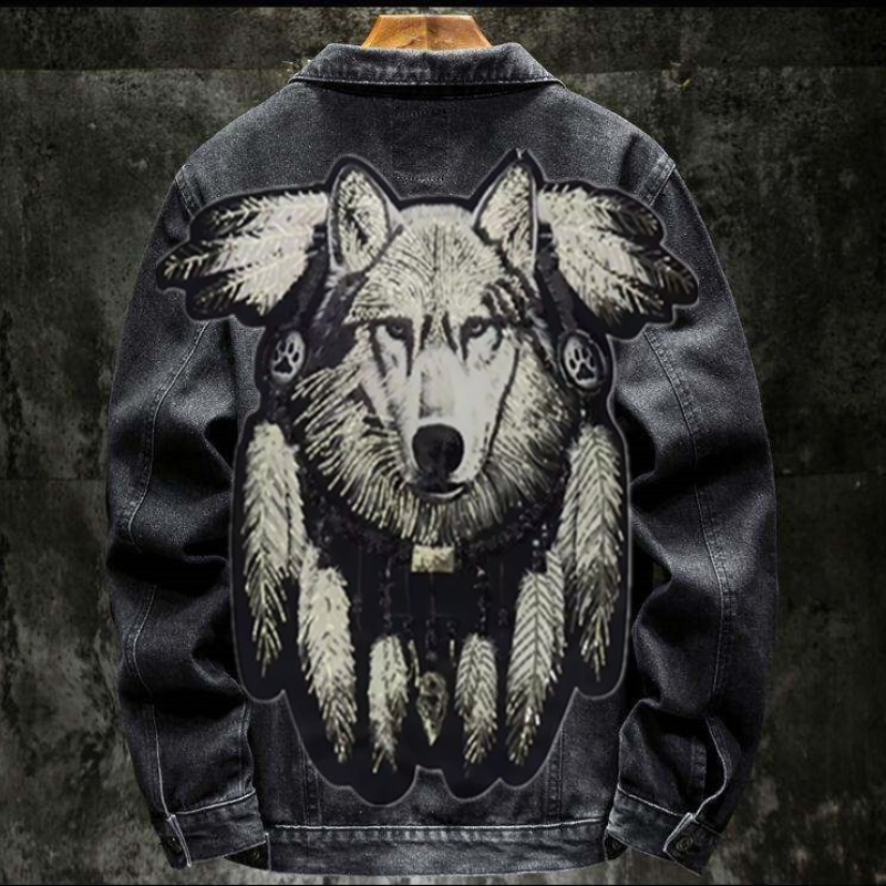 Street Fashion Jeans Men - America Vintage Heavy Wolf Embroidered Patch