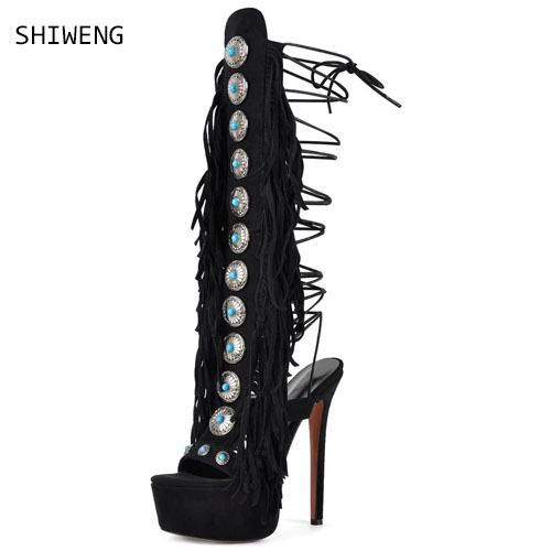 Street Fashion Lady - Sexy Open Toe Ladies Tassel Gem