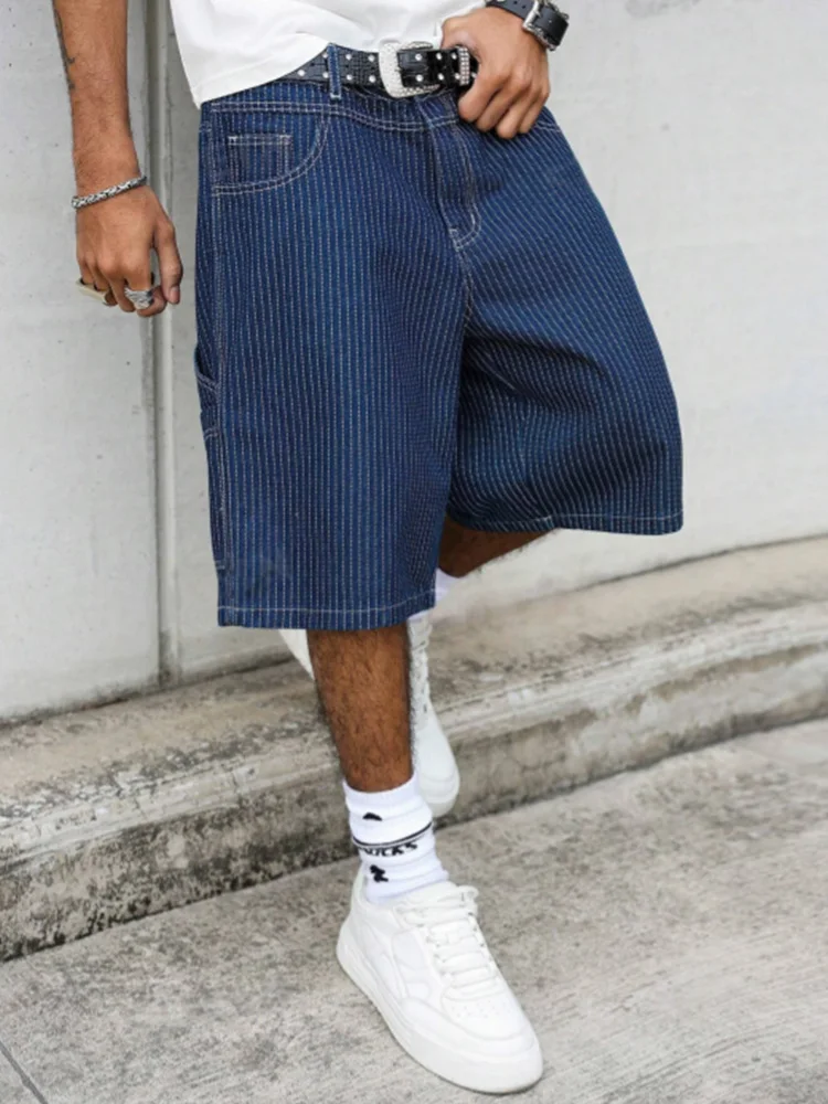Street Fashion Art - Vintage Hickory Stripe Baggy Denim Shorts