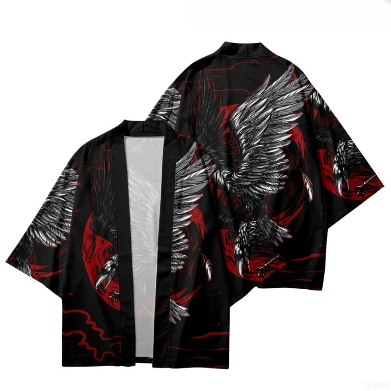 Fashion Crow Printed Open Fron - Street Fashion Harajuku review and price