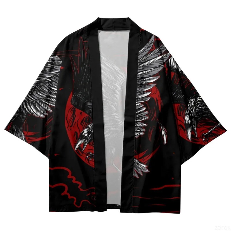 Fashion Crow Printed Open Fron - Street Fashion Harajuku review and price