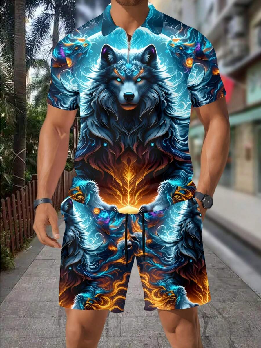 Men's Fashion 3D Wolf Print Zi - Street Fashion Outfit For Men review and price