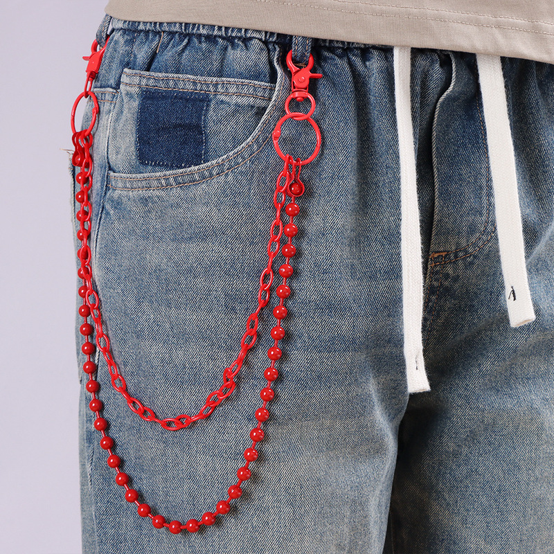 Bright Red Beaded Multi‑Layer  - Street Fashion Harajuku review and price