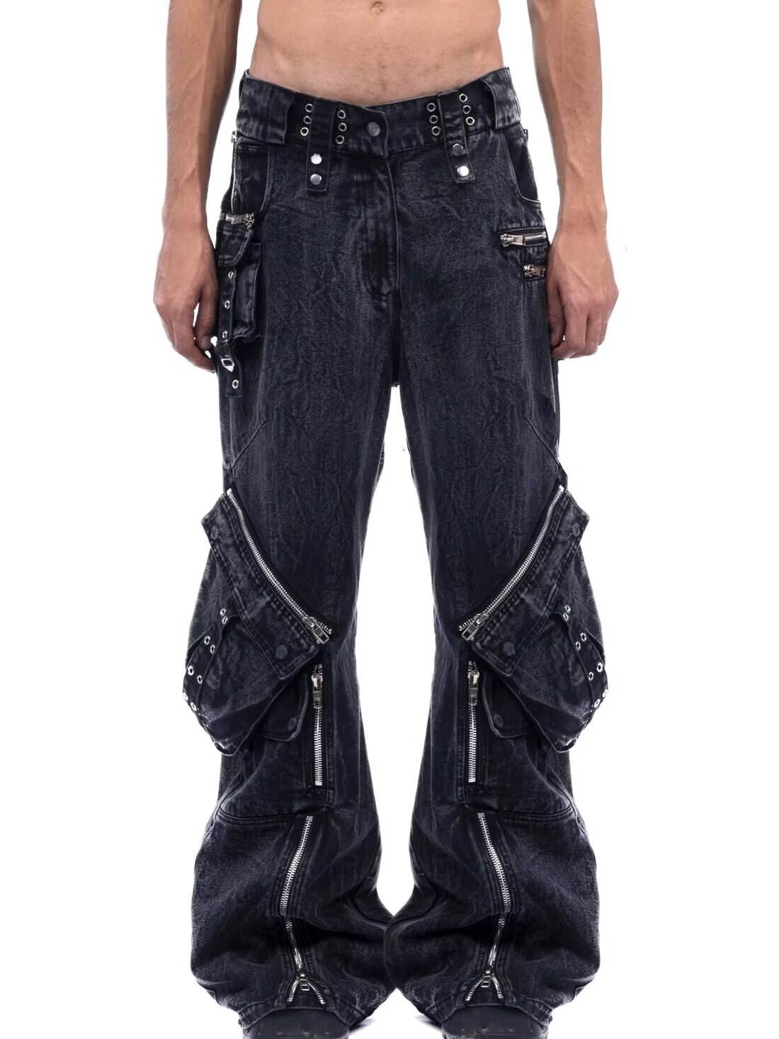 Y2K Black Gothic Punk Multi-Po - Street Fashion Jeans Men review and price