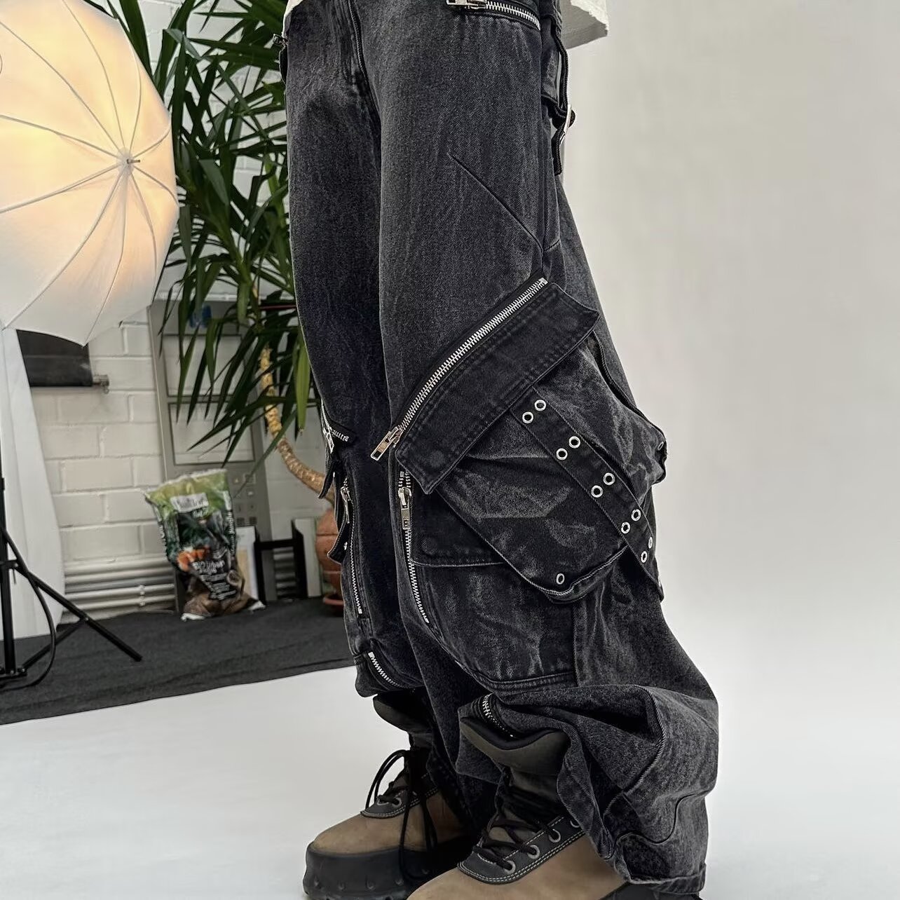 Y2K Black Gothic Punk Multi-Po - Street Fashion Jeans Men review and price