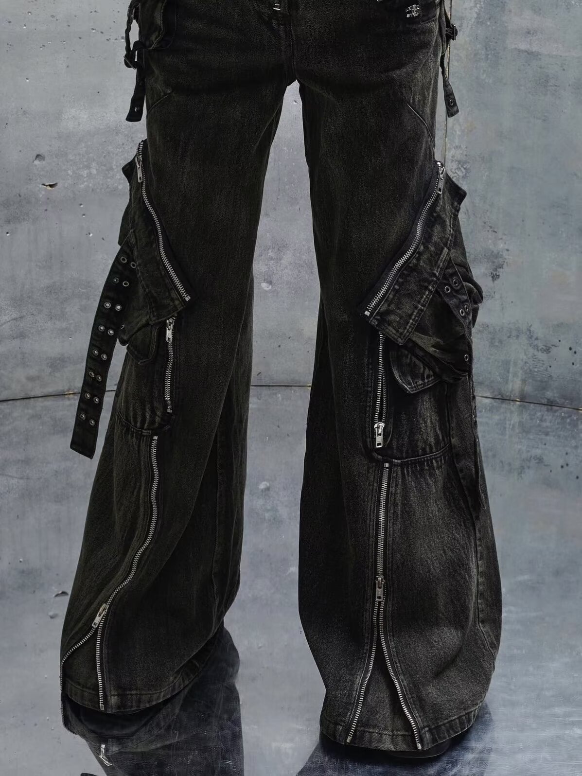 Y2K Black Gothic Punk Multi-Po - Street Fashion Jeans Men review and price