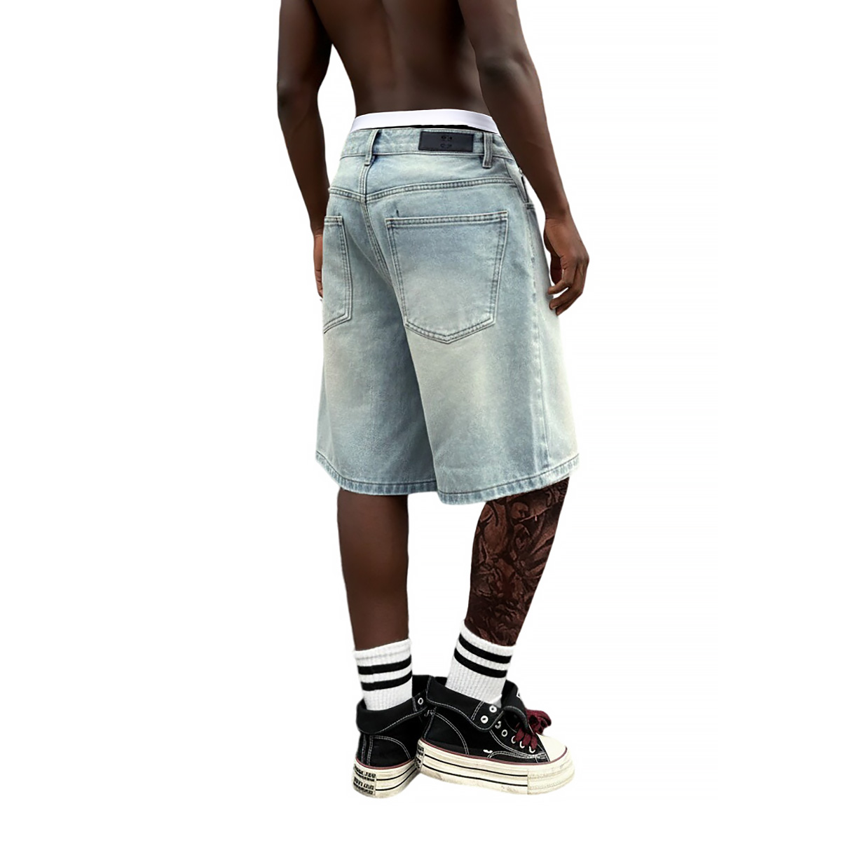 Metal Buckle Short Baggy Jeans - Street Fashion Jeans Men review and price