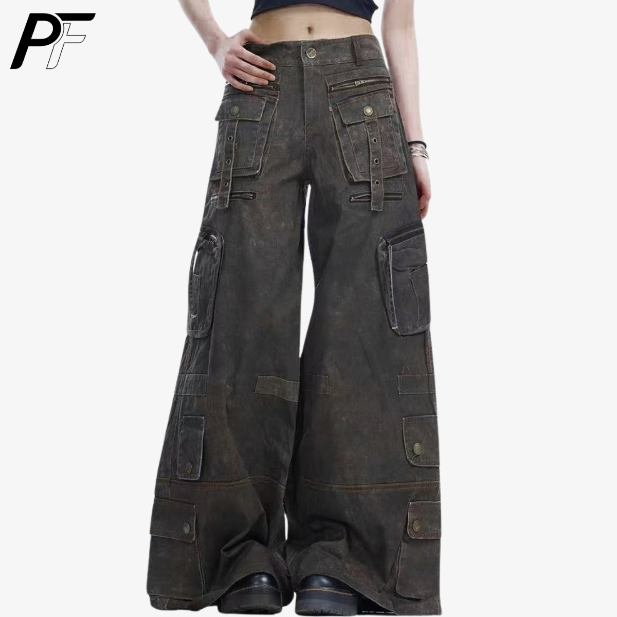Grunge Techwear Wide Leg Cargo - Street Fashion Jeans Men review and price