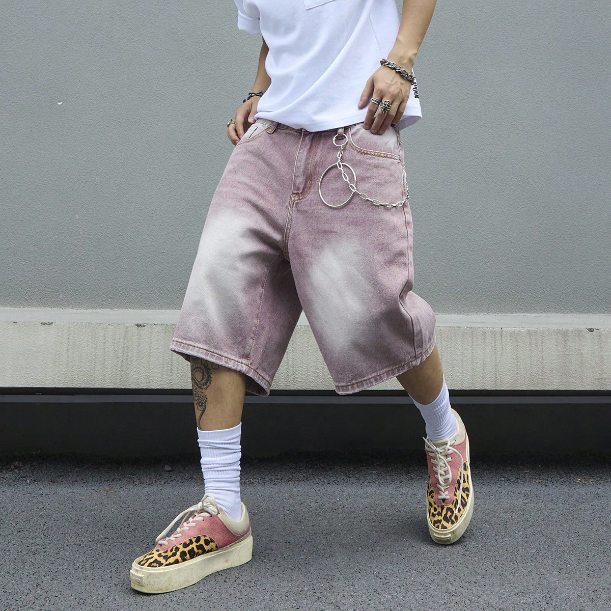 Men's Pink Gradient Denim Shor - Street Fashion Art review and price