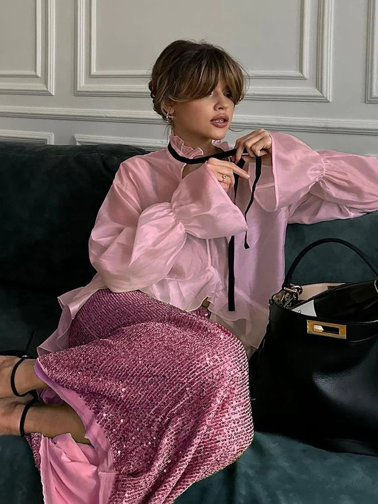 White Ruffle Hem Tie Neck Blou - Fashion Street Night review and price