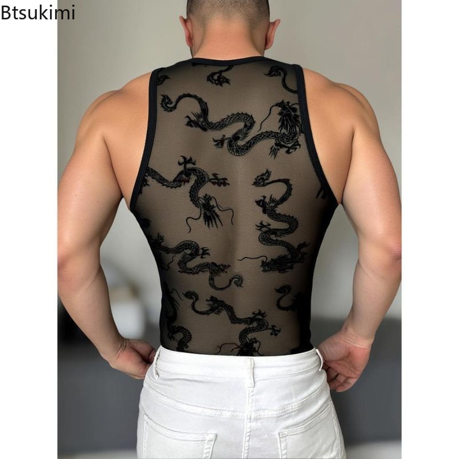 Sexy Lace Tank Tops Men Transp - Street Fashion Outfit For Men review and price