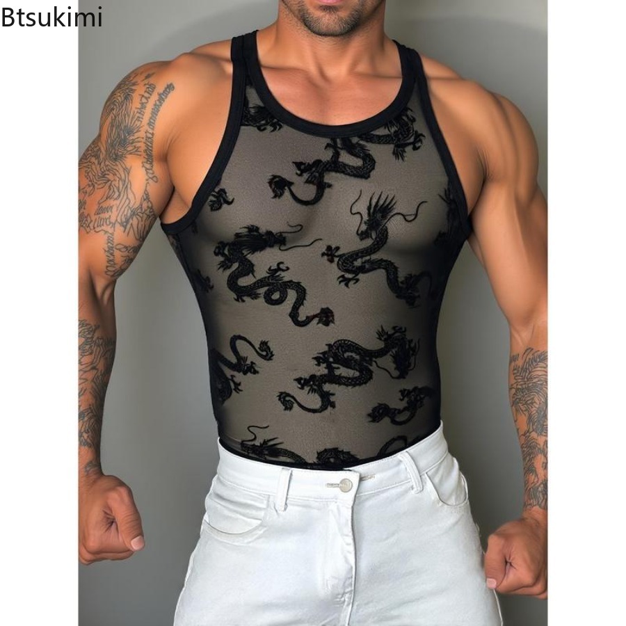 Sexy Lace Tank Tops Men Transp - Street Fashion Outfit For Men review and price