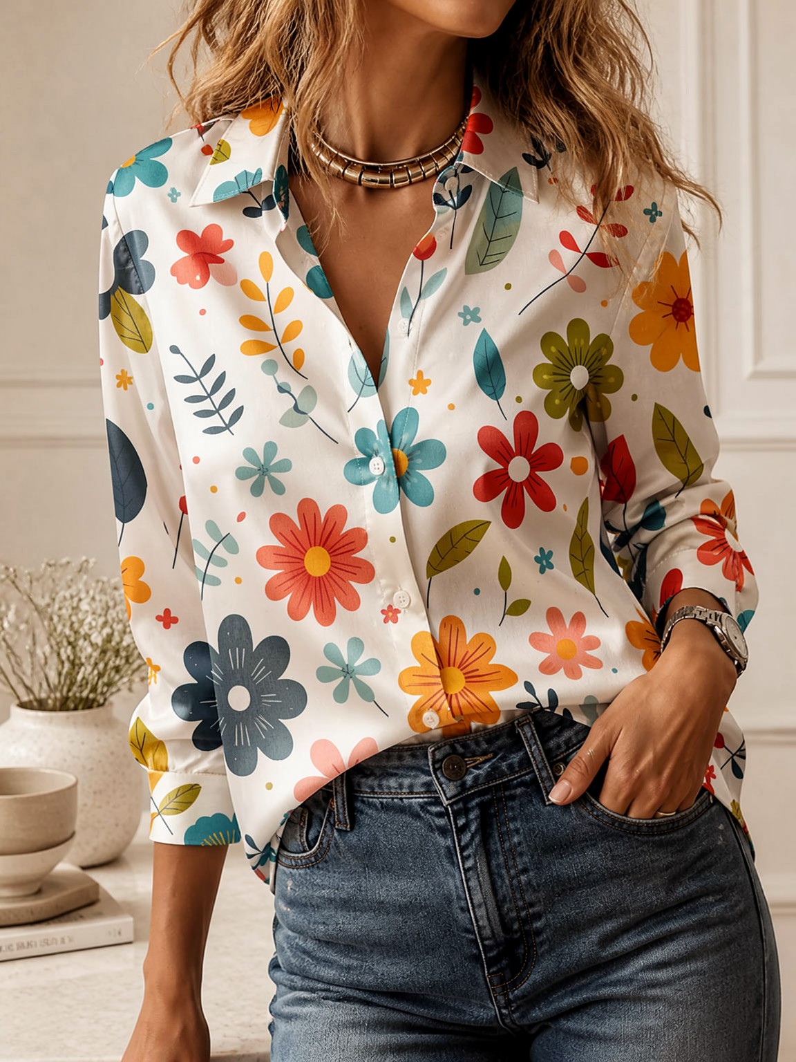 Versatile Daily Lapel Shirt, L - Street Fashion Lady review and price